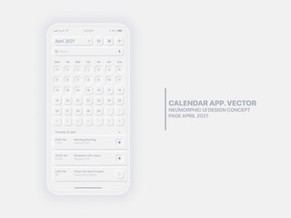 Wall Mural - vector calendar app page april 2021 with to do list and tasks conceptual ui ux neumorphic design moc