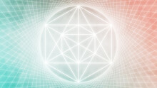 Teal, Aqua And Coral Orange Sacred Geometry, Abstract Line Art - Circle & Hexagon Textured Bokeh Background