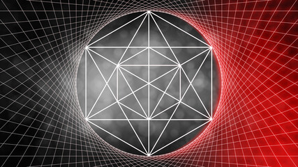 Wall Mural - Black and red abstract line art sacred geometry circles textured bokeh background
