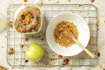 Wall Mural - Healthy and easy homemade granola in a jar. Serie of photos.