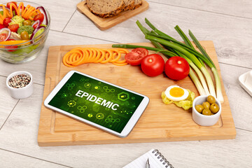 Healthy Tablet Pc compostion with EPIDEMIC inscription, immune system boost concept