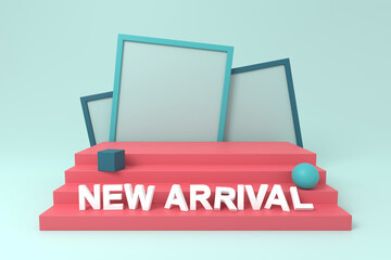 Wall Mural - display stand design witn new arrival. 3d rendering.