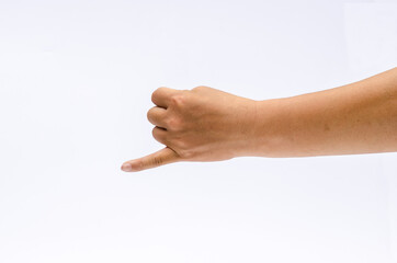 Wall Mural - Close up of hand with show little finger for promise hand sign, Isolated on white background, place for text or sign. Positive concept.