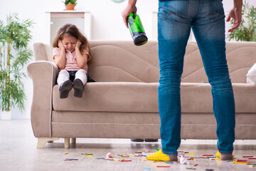 Wall Mural - Drunk father and little girl indoors