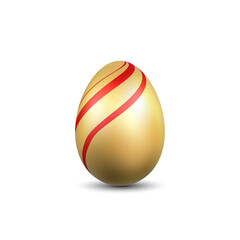 Wall Mural - easter egg 3d icon. gold red egg isolated white background. golden design template, decoration happy