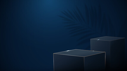 Aufkleber - 3d Dark blue and gold boxes podium display with Luxury concept. Vector Illustration
