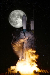 Wall Mural - spacecraft launch to moon. elements of this image furnished by nasa.