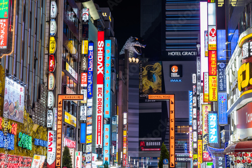 新宿歌舞伎町 ネオンが輝く ゴジラロード の夜景 Stock Photo Adobe Stock