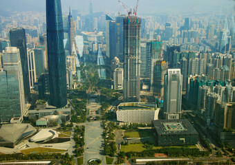 Guangzhou town river view from windows of Canton tower