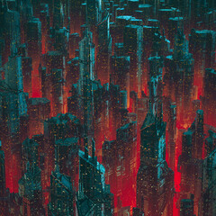 Wall Mural - capital city of the future / 3d illustration of dark towering futuristic science fiction cyberpunk c