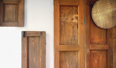 Wall Mural - Old wood retro Thailand style decorate wall in cafe    