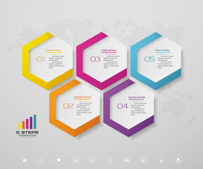 Wall Mural - 5 steps timeline infographic element. 5 steps infographic, vector banner can be used for workflow layout, diagram,presentation, education or any number option. EPS10.	