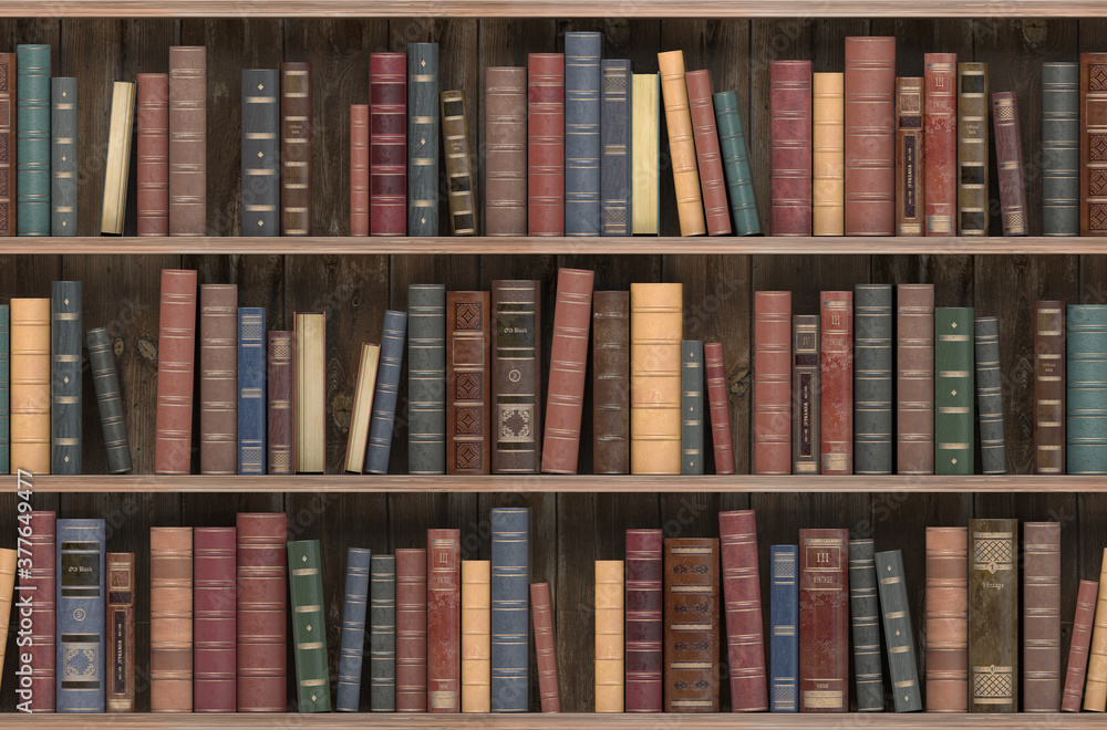 Vintage Books On Old Wooden Shelf Old Library Or Antique Bookshop Tiled Seamless Texture Wallpaper Or Background 3d Illustration Buy This Stock Illustration And Explore Similar Illustrations At Adobe Stock