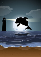 Wall Mural - dolphin in nature scene silhouette