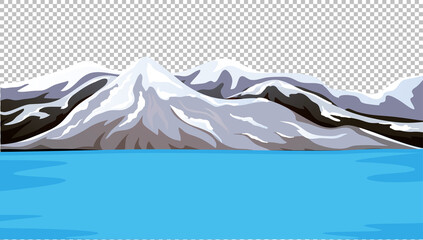 Poster - Mountain covered with snow next to the water on transparent scene