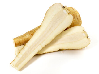 Fresh halfed parsley root isolated on white background