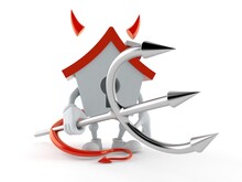 House Character With Devil Horns And Pitchfork