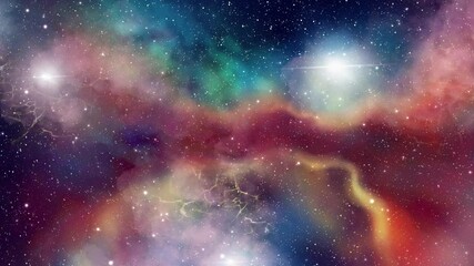 Wall Mural - Camera flying through the clouds and star field in outer space.