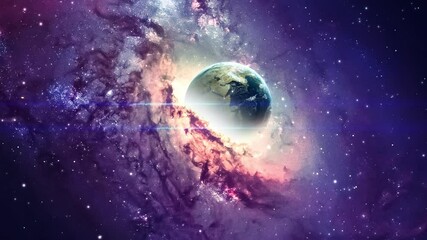 Wall Mural - Camera flying through the clouds and star field in outer space.