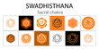 Swadhisthana icon set. The second sacral chakra. Vector orange gloss and shine. One line symbol. Outline sacral sign collection. Meditation