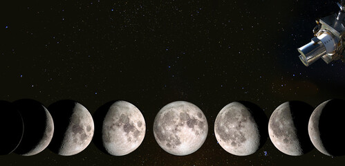 Canvas Print - surveillance phases of the moon: waxing crescent, first quarter, waxing gibbous, full moon, waning g
