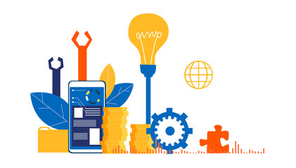 Mobile phone, creating, developing and support application illustration. 