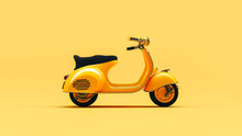 Yellow Retro Scooter On Yellow Background. 3d Render.