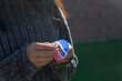 Close up of woman peeling I voted Sticker