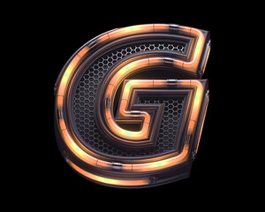 Canvas Print - Futuristic orange light font. Letter G