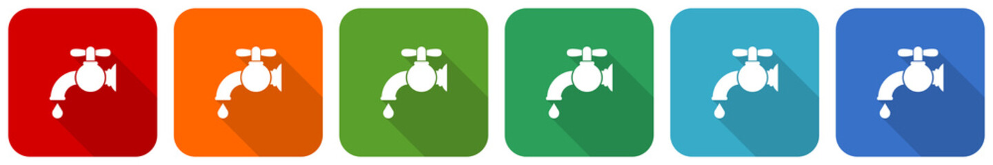 Poster - Water faucet, old tap icon set, flat design vector illustration in 6 colors options for webdesign and mobile applications