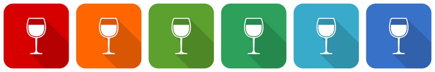 Fototapete - Alcohol, glass icon set, flat design vector illustration in 6 colors options for webdesign and mobile applications