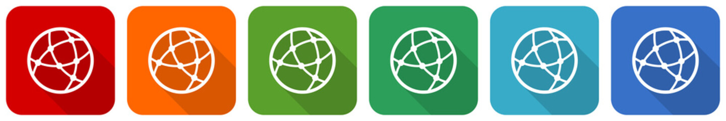 Poster - Social, internet, communication, global technology icon set, flat design vector illustration in 6 colors options for webdesign and mobile applications