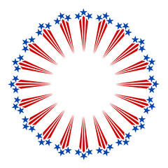 American symbols fireworks frame banner logo with empty space for your text. American abstract decorative round flag symbol icon design element.