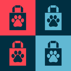 Sticker - Pop art Shopping bag pet icon isolated on color background. Pet shop online. Animal clinic. Vector.