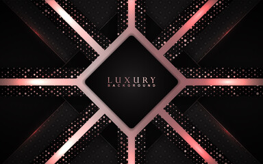 Luxury background design black and rose golden element decoration. Elegant paper art shape vector layout template for use cover magazine, poster, flyer, invitation, product packaging, web banner, card