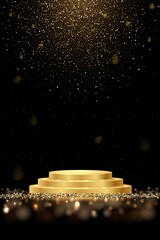 golden award round podium with shiny glitter and sparkles isolated on dark background. vector realis
