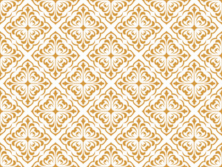 Wallpaper in the style of Baroque. Seamless vector background. White and gold floral ornament. Graphic pattern for fabric, wallpaper, packaging. Ornate Damask flower ornament