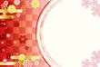 華やかな和風フレーム・桜・市松模様・花　Japanese style, decorative card