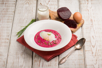 Canvas Print - beet cream witn poche eggs and chive