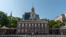 Independence Hall, Philadelphia, Day Hyperlapse Timelapse Video, September 2020