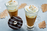 Fototapeta Mapy - Pumpkin spice latte with whipped cream and cinnamon