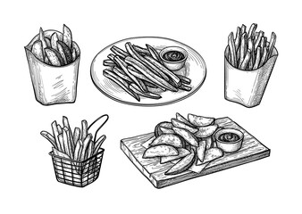 Wall Mural - ink sketch of fried potatoes.