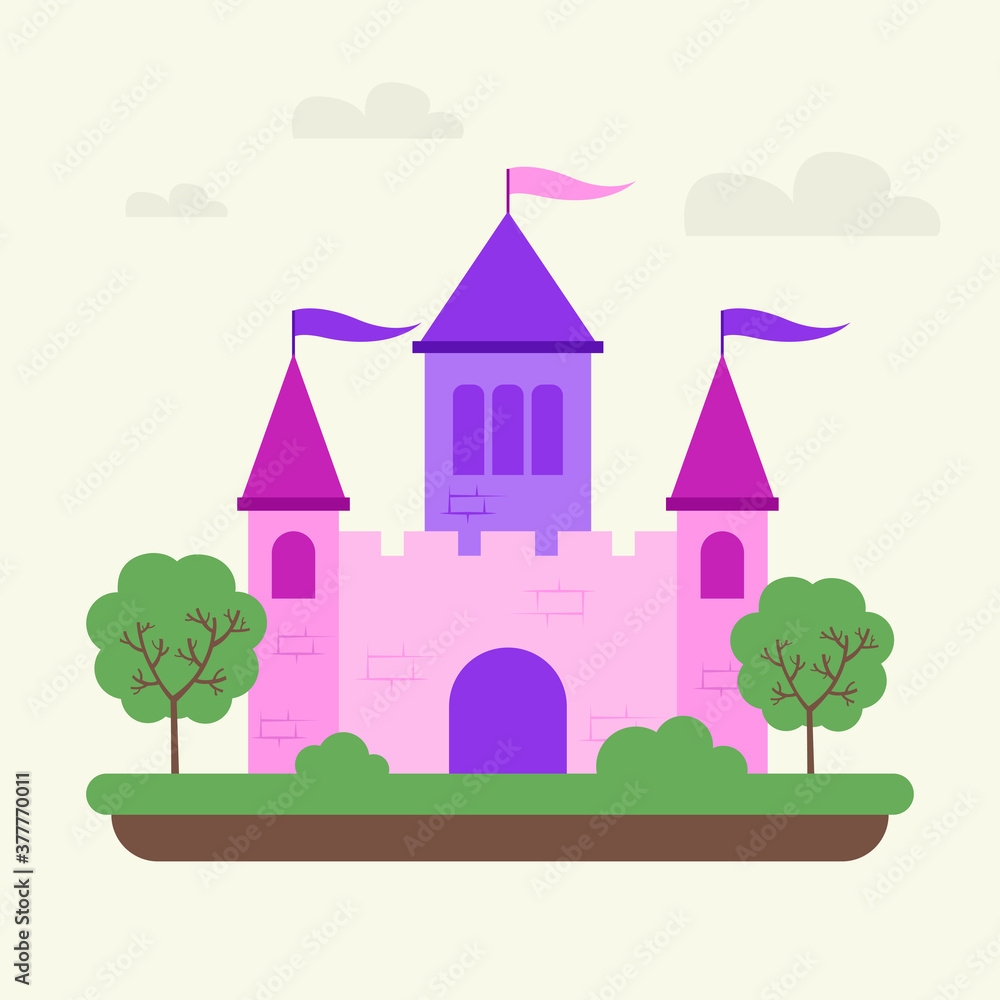 Fairy tale castle. Princess castle. Vector illustration. Flat cartoon ...