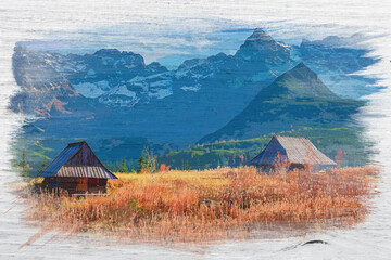 Sticker - Stunning view to Tatra mountain in autumn, watercolor painting