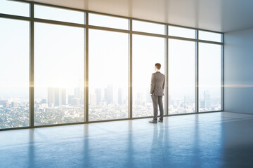 Wall Mural - Businessman looking to window in office hall