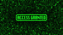 Green Binary Code Background With "access Granted" Text.	
