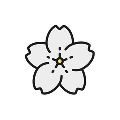 Wall Mural - Vector sakura flower flat color line icon.