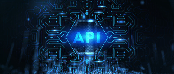 API - Application Programming Interface. Software development tool. Business, modern technology, internet and networking concept.
