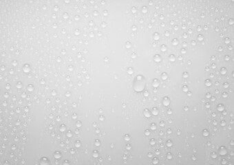 Water droplets on a gray background. Water droplets on a background of water drops.