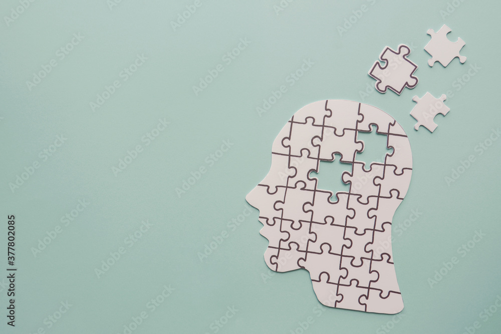 brain with puzzle paper cutout, autism, memory loss, dementia and ...